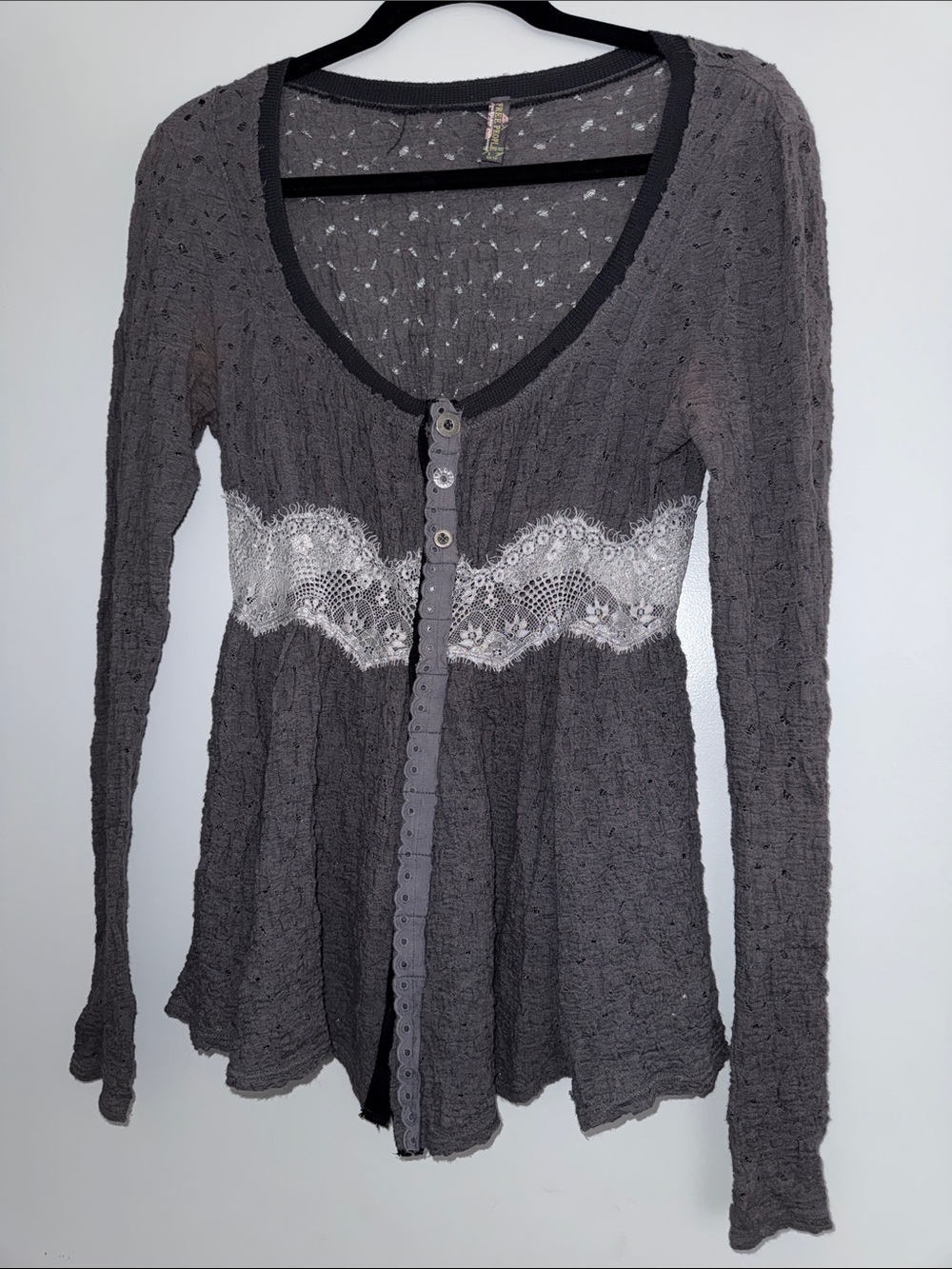 Gray Long Sleeve Lace Blouse